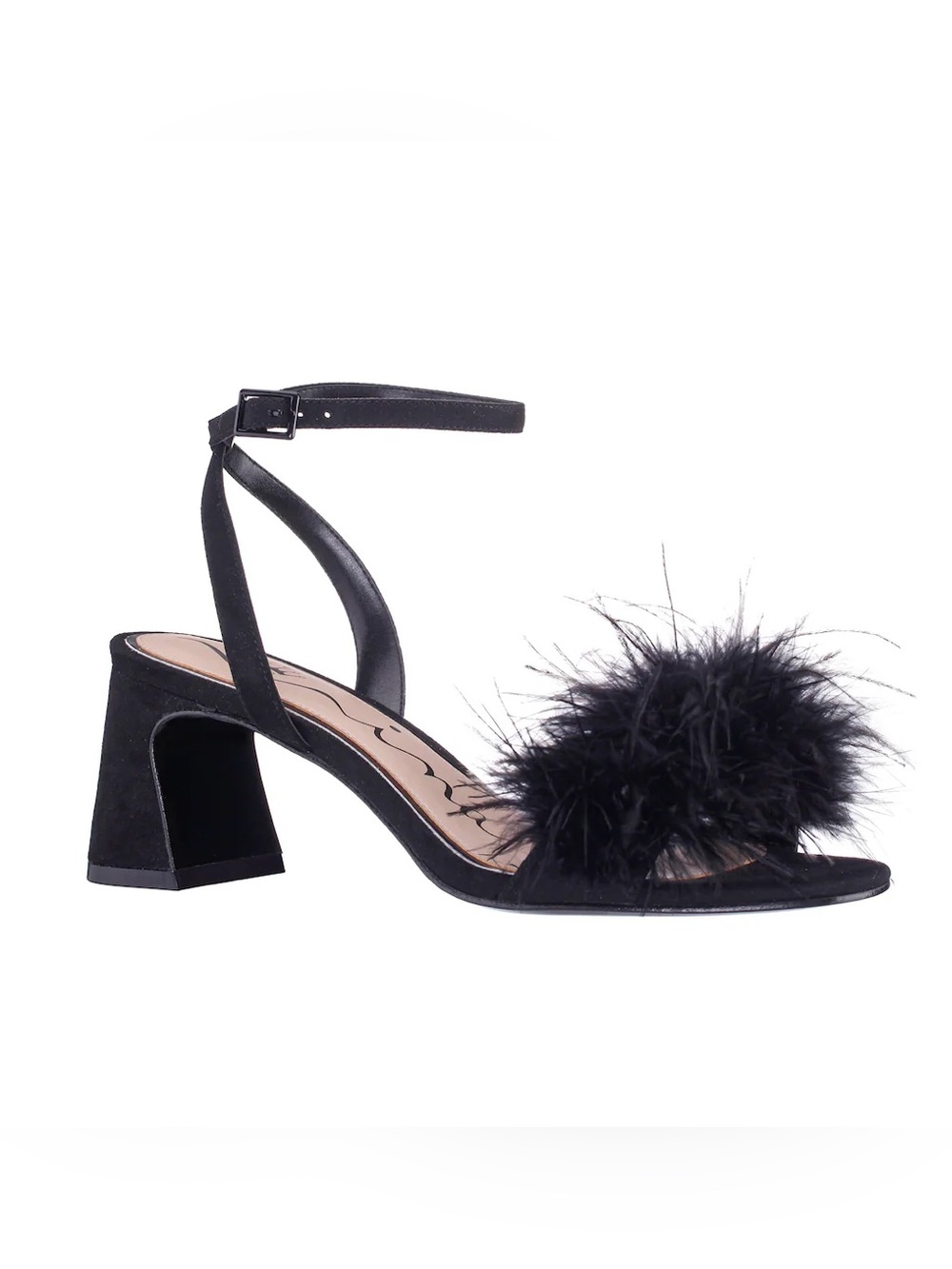 Nina Black Feather Block Heel Sandal